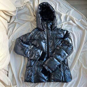 Kylie Metallic Hooded Down Puffer Iredicent Coat